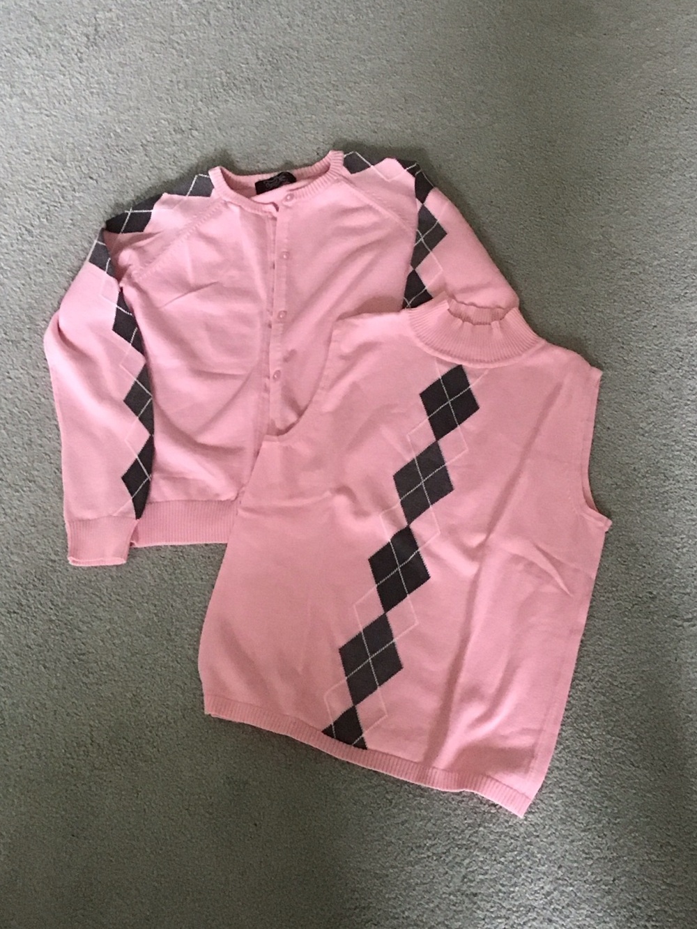 Pink Argyle Women’s Sweater Vest & Cardigan Set